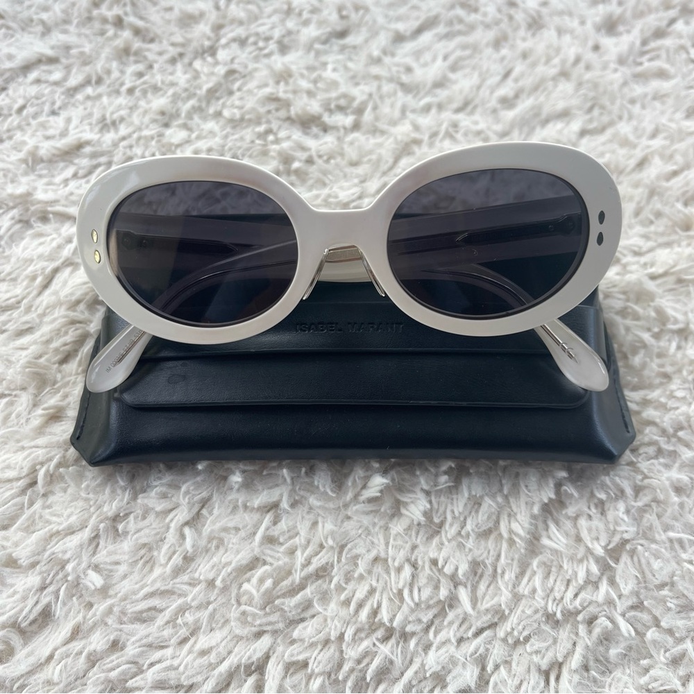 Isabel Marant White Oval Sunglasses with Dark Lenses